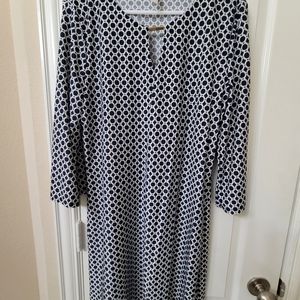 Knee length Navy and White Dress Petite L
